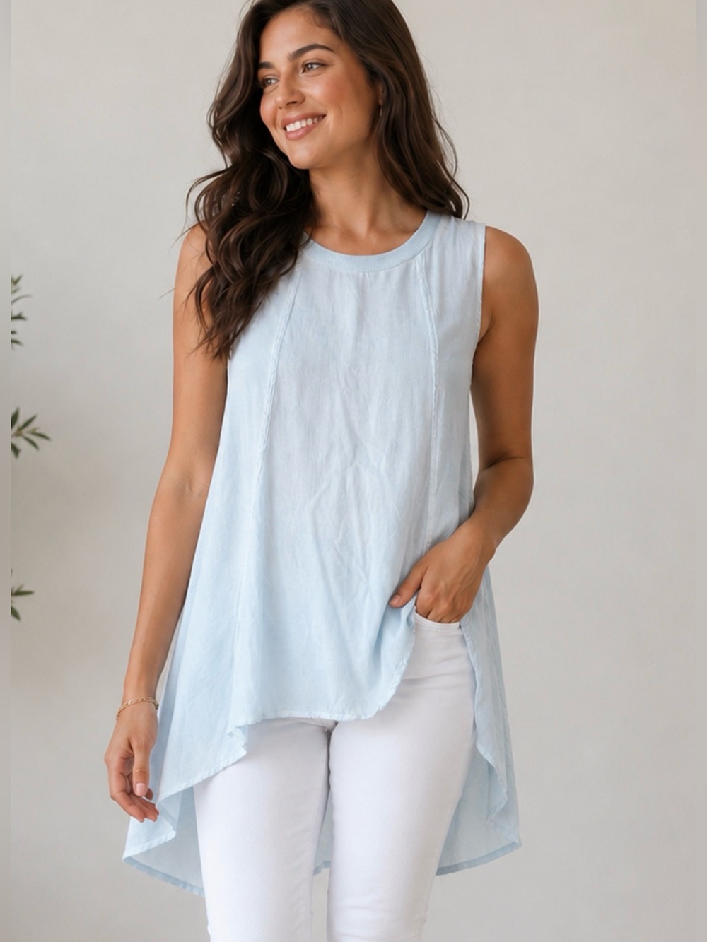 Anthropologie Cloth & Stone Top Women’s S Light Blue Sleeveless High Low Tissue - Picture 1 of 10